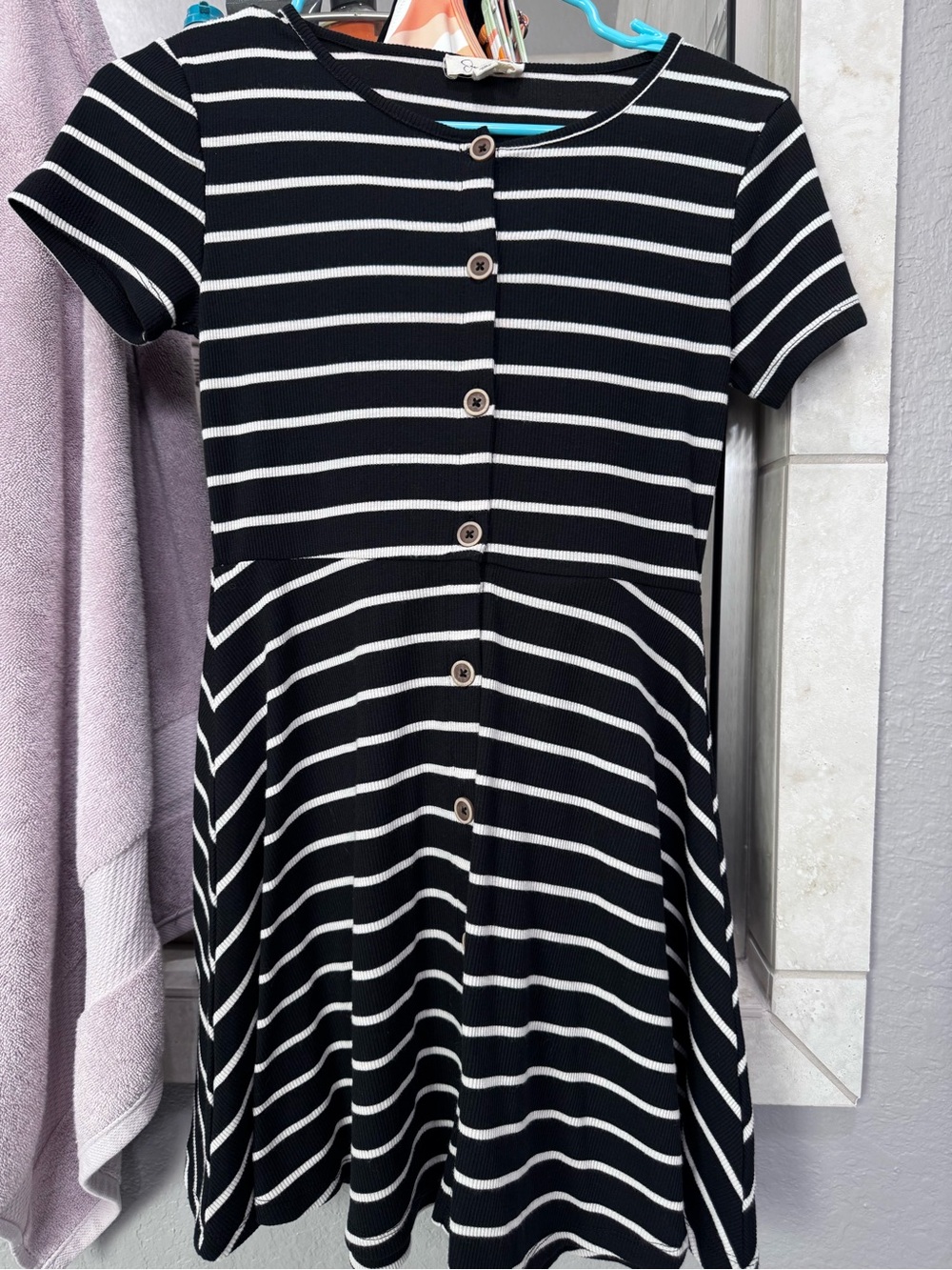 Jessica Simpson Black & White Striped Button-Front Dress